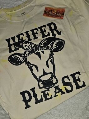 Yellow Short Sleeve Tee with Black Cow Graphic